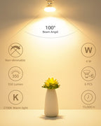 Lepro Non-Dimmable GU10 LED Light Bulbs, 2700K Soft Warm Light GU10 Bulb Replacement for Recessed Track Lights, 4W LED Bulbs with 100°Flood Beam for Kitchen, Range Hood, Living Room, Bedroom, 6 Pack