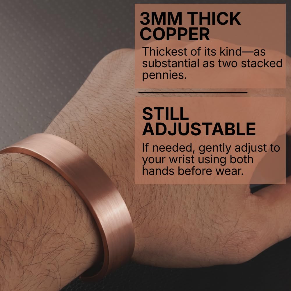 DEMMEX 3mm Thick Solid Copper Bracelet for Men & Women – 100% Pure, Raw, Uncoated Brushed Matte Copper Cuff – No Magnets – Heavy Gauge Thickest of Its Kind – Handmade in Turkey