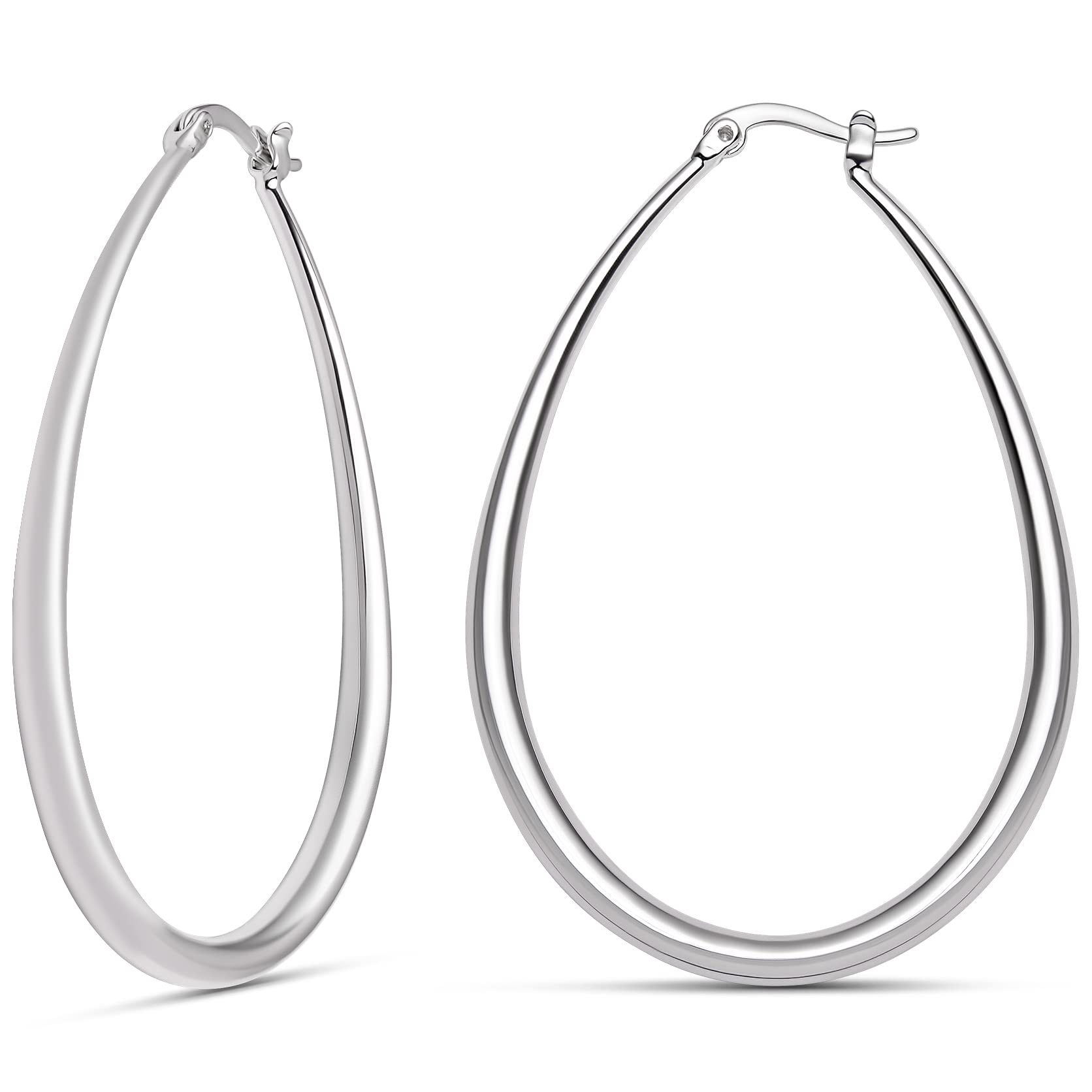 Milla Oval Silver Hoops for Women, Silver Plated, Medium Size 2.2 in