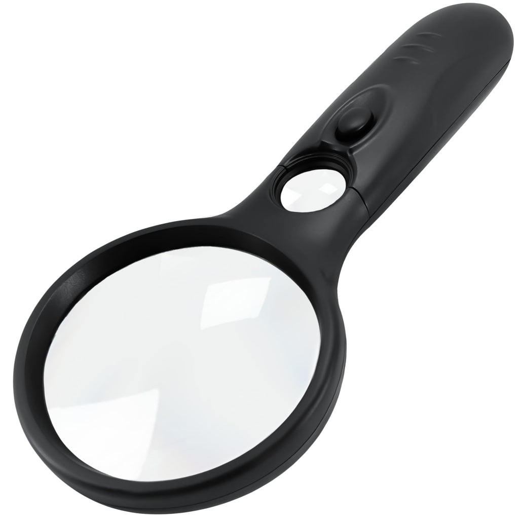 SeeZoom Magnifying Glass with Light, 3X Large Lens + 12X High Power Lens, Lighted Magnifying Glass Handheld Reading Magnifier for Seniors, Small Print, Coins & Jewelry, LED Light