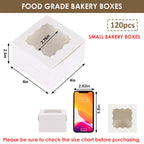 120pcs Small Cookie Boxes with Window, 4x4x2.5 In White Bakery Boxes