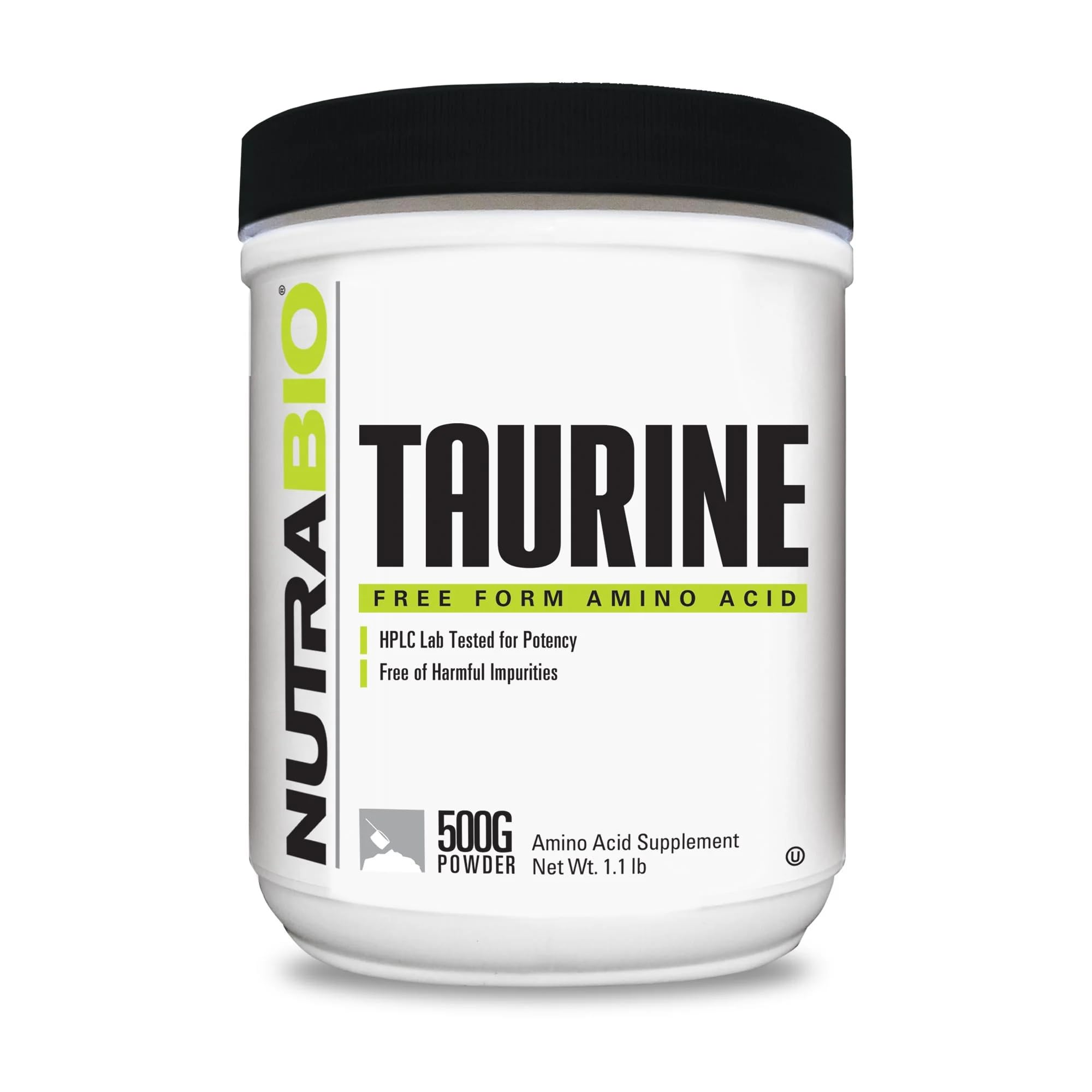 NutraBio Taurine Powder 500g | Pure Free-Form L-Taurine Amino Acid Supplement | Supports Cellular Health, Energy, and Wellness | Non-GMO, USP Grade