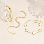 MOINSPIRE Gold Bracelets for Women, 18K Gold Plated Four Leaf Love Tennis Nail Clover Bangle Bracelets Set Non Tarnish, Stainless Steel Trendy Stackable Bracelet Fashion Jewelry Accessories Gifts