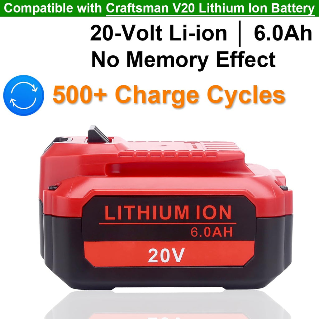 Upgraded 6.0Ah 20V Lithium Replacement Battery Compatible with Craftsman V20 Series Cordless Outdoor Tools, Compatible with Craftsman CMCB206, CMCB204, CMCB202 20 Volt MAX V20 Batteries, 2-Pack