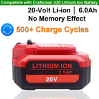 Upgraded 6.0Ah 20V Lithium Replacement Battery Compatible with Craftsman V20 Series Cordless Outdoor Tools, Compatible with Craftsman CMCB206, CMCB204, CMCB202 20 Volt MAX V20 Batteries, 2-Pack