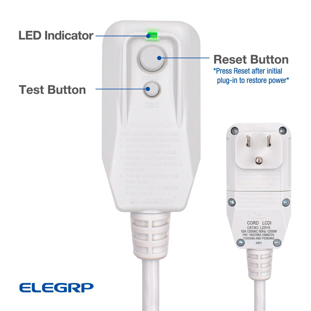 ELEGRP 0651510LY L15515 L22515 18AWG LCDI Power Cord Plug for A/C Air Conditioner, E250451 UL Certified, 7.5FT Leakage Current Detection Interrupter Replacement, 120V 10A 1200W 60Hz NEMA 5-15P, 1 Pack