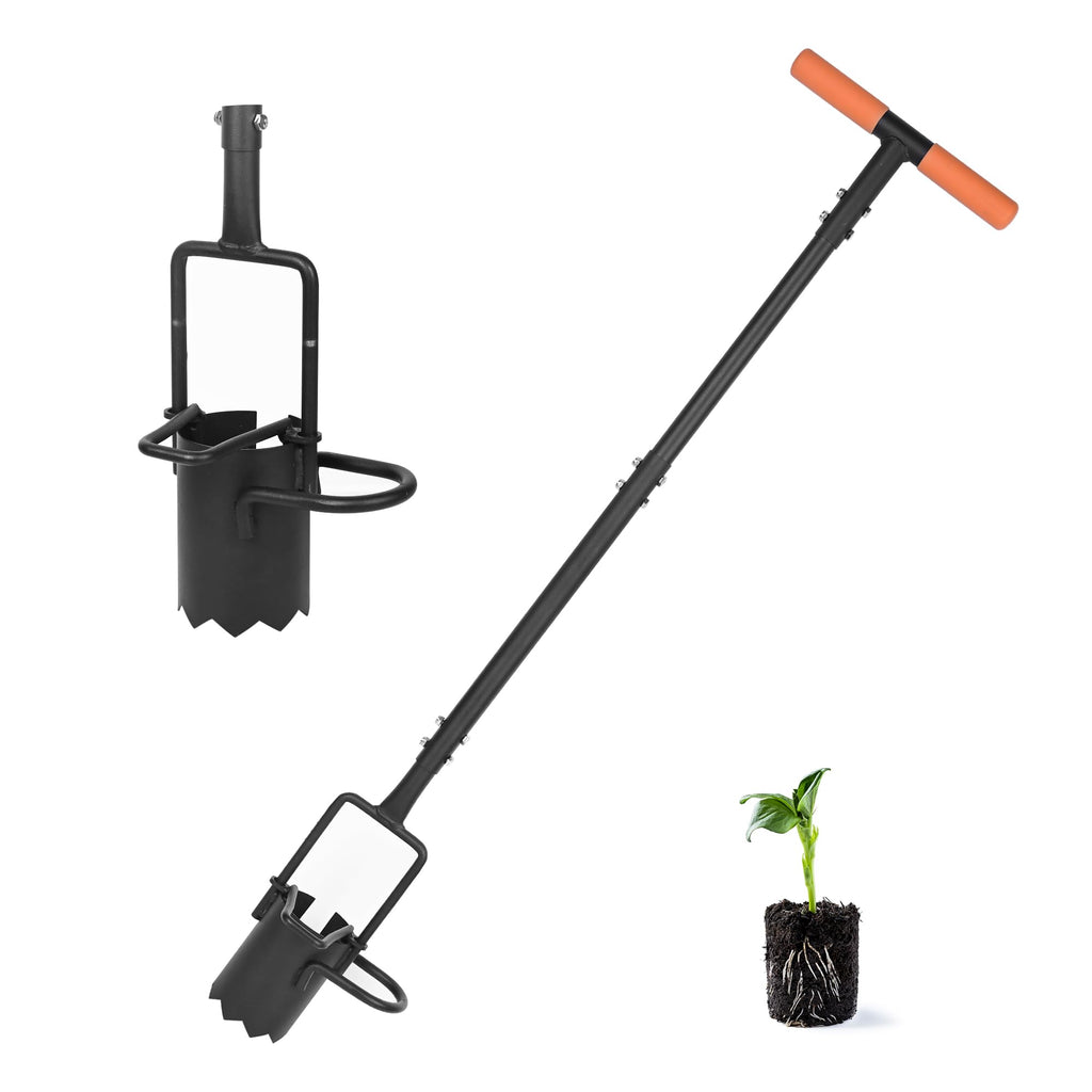 BARAYSTUS Bulb Planter Tool Long Handle, Tulip Bulb Planter Tool with Serrated Base & Double Pedal, Soft T Grip Sod Plugger, Heavy Duty Bulb Planter Tool for Digging Holes Sowing Plant Bulb