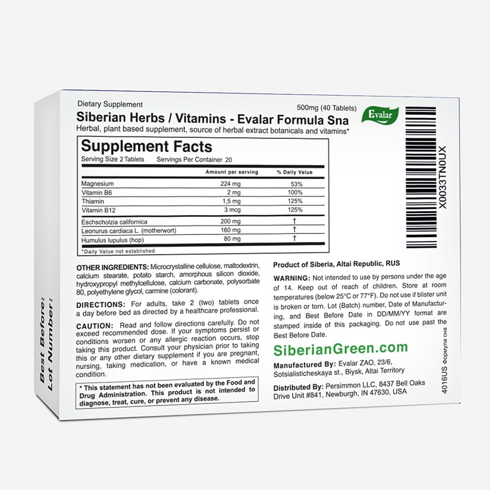 Siberian Herbal Formula Sna Evalar 40 Tablets 500mg