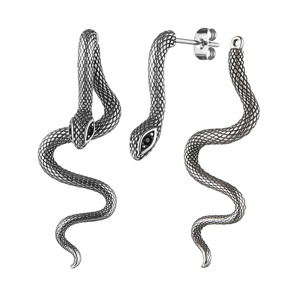 HZMAN Gothic Snake Stud Earrings for Women,Hypoallergenic,Waterproof