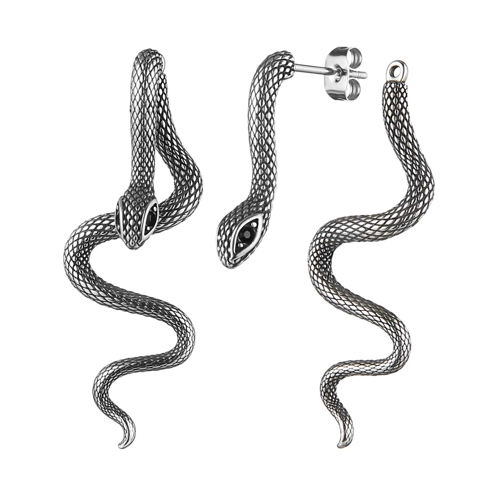 HZMAN Gothic Snake Stud Earrings for Women,Hypoallergenic,Waterproof
