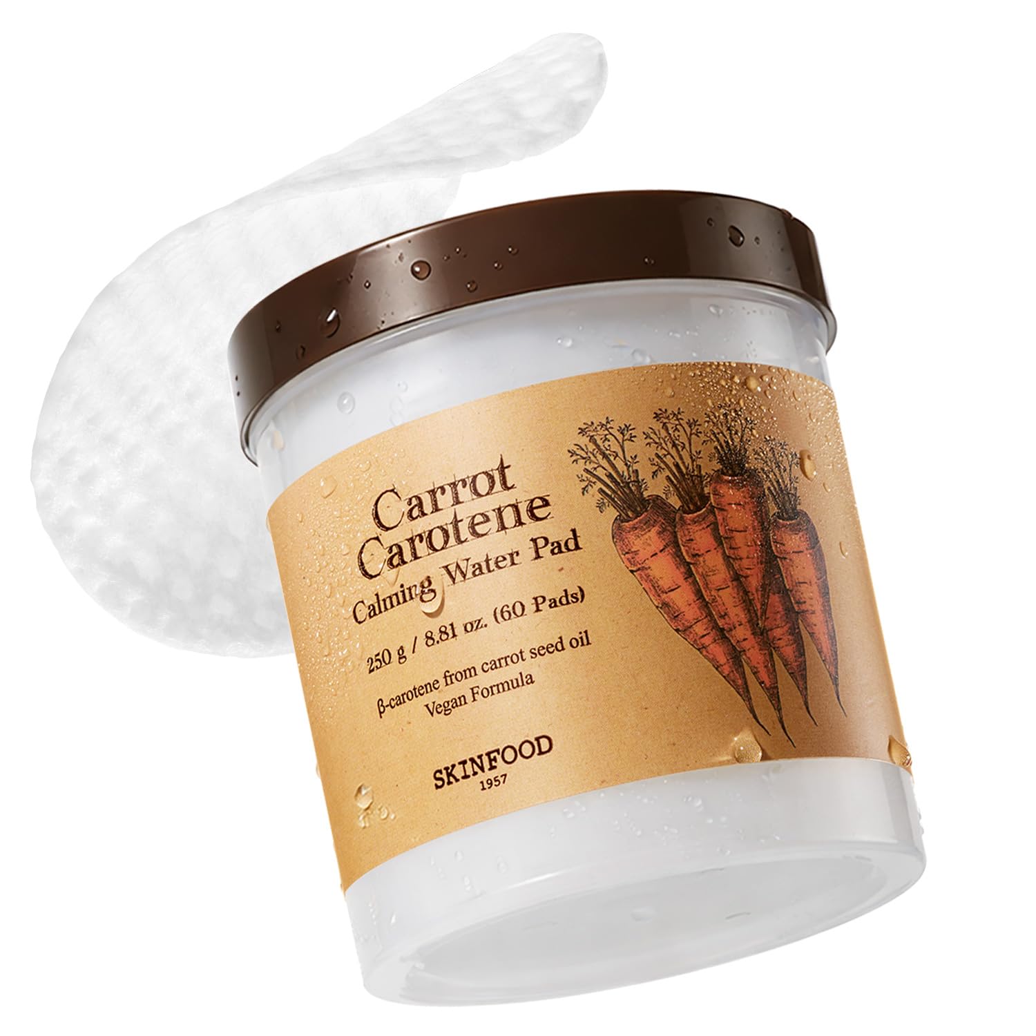 SKINFOOD Carrot Carotene Toner Pads, Hydrating & Soothing for Dry Skin, Instant Cooling, After Sun & Heat Care, Cotton Facial Toner Pads, Korean Skincare for Face (60 Counts)