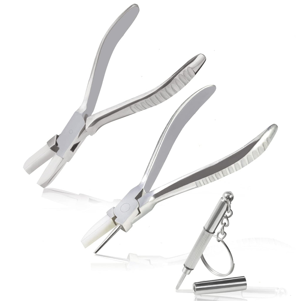 LEONTOOL Round Nylon Jaw Eyeglasses Frame Pliers Kit with Eyeglass Repair Screwdriver Optical Pliers Set
