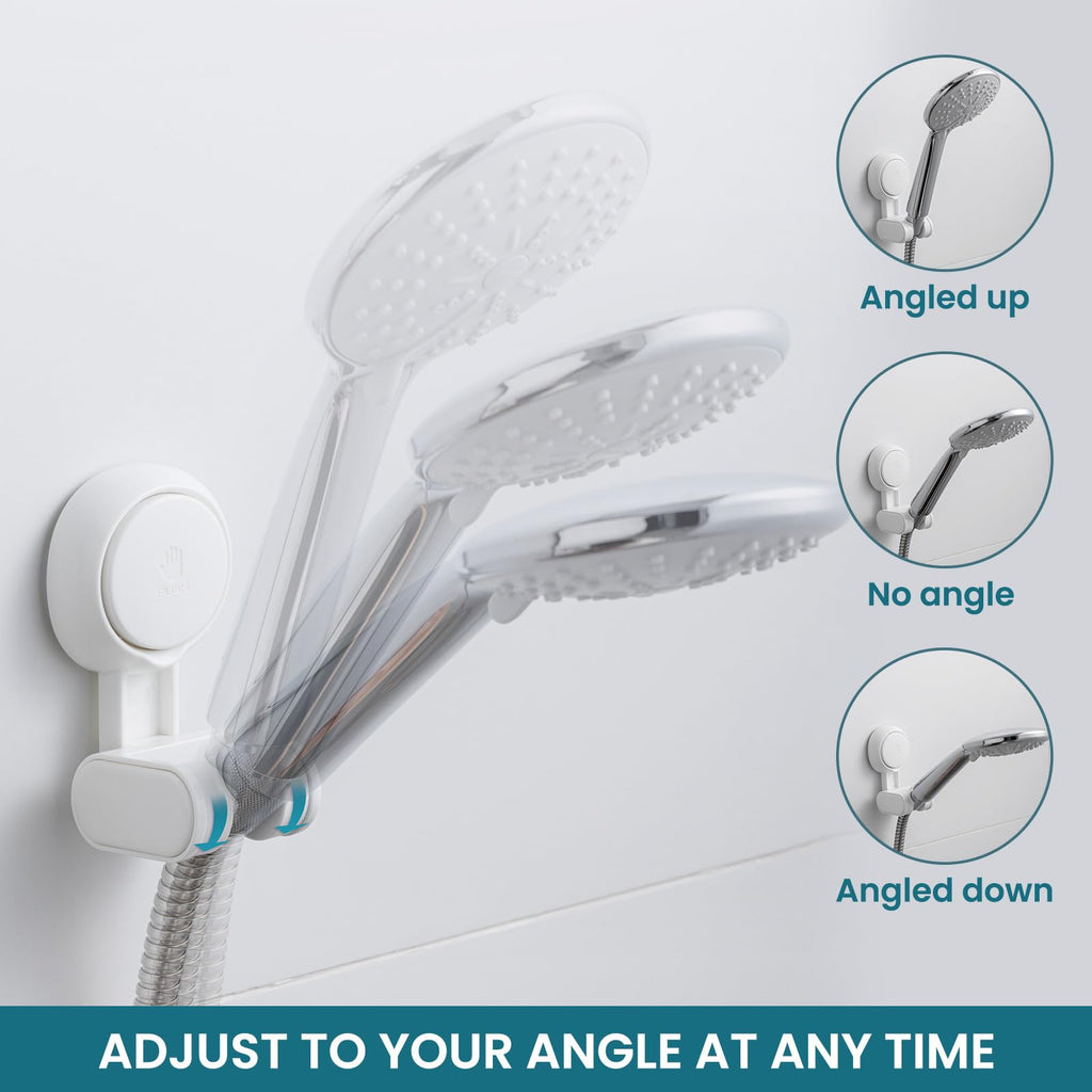 TAILI Shower Head Holder Suction Cup, Handheld Shower Head Bracket, Height Angle Adjustable,Bathroom Showerhead Holder No Drilling Removable Waterproof, White