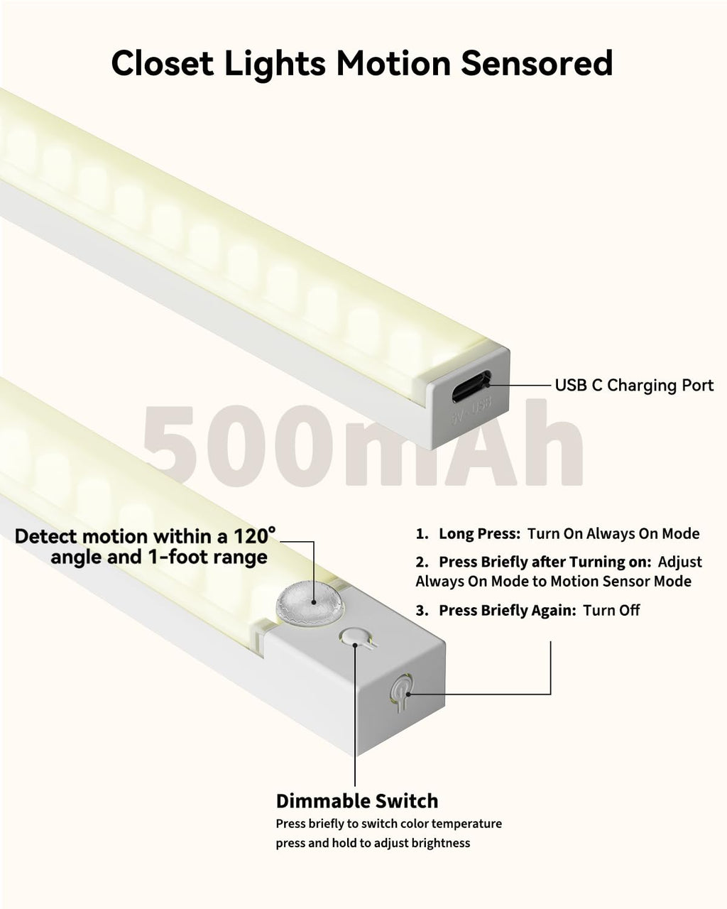 Rihvy 8Inch Under Cabinet Lighting Rechargeable with Charge Station, 6Pack