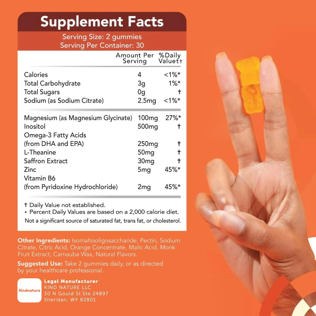 GOJOY NATURALS Kids Focus Gummies - 7-in-1 Focus & Attention Supplement for Kids & Teens w/Saffron Extract, Magnesium Glycinate, L-Theanine, Inositol & More - Vegan, Gluten & Sugar-Free, Non-GMO