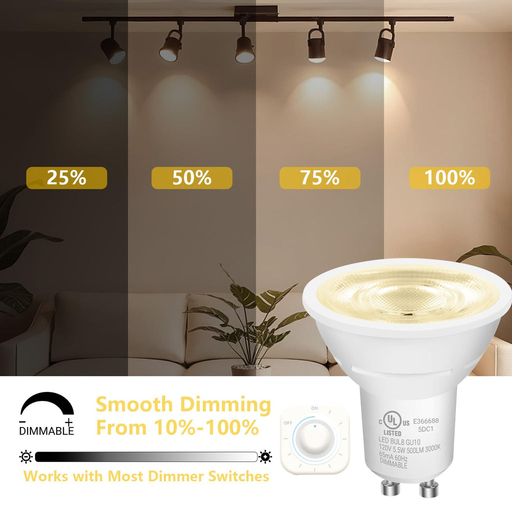 DAYBETTER GU10 LED Light Bulbs, Dimmable GU10 Bulb Replacement for Track Lighting, 5.5w Equivalent 50W, 500 LM Soft White 3000K, MR16 LED Bulb for Kitchen, Range Hood, Living Room, 6 Pack