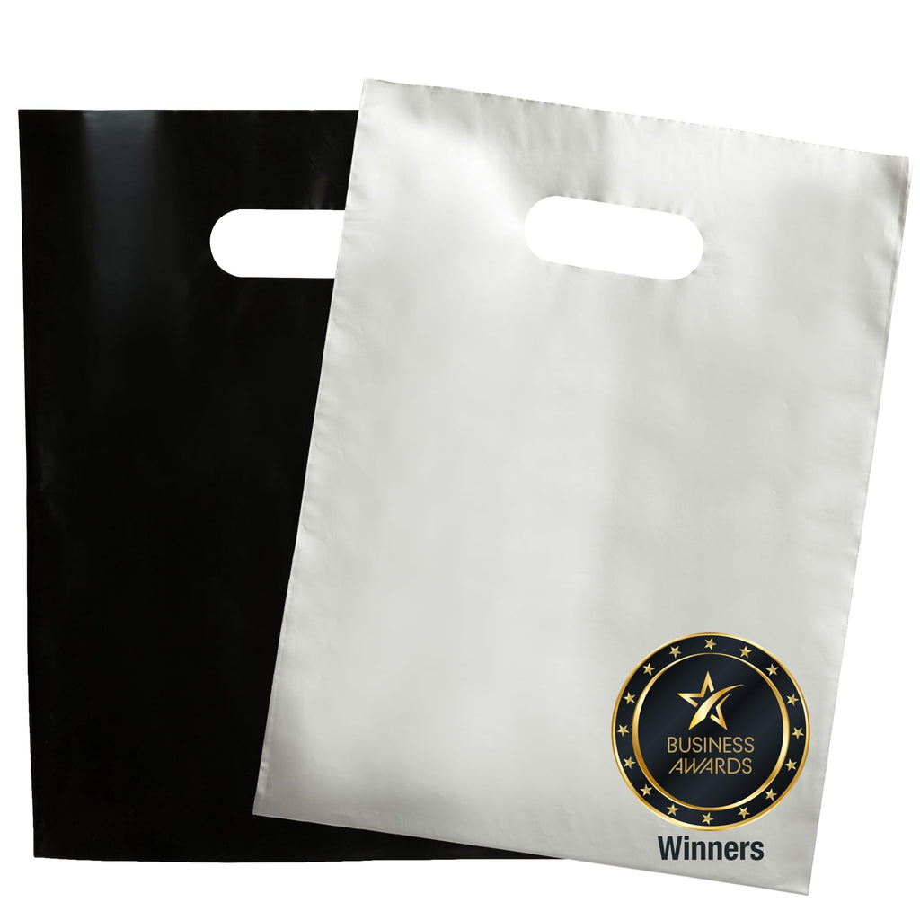 Choice Marts Merchandise Bags Black & Silver Color 200 Bags 1.5Mil Thick 9"x12" Size With Handles