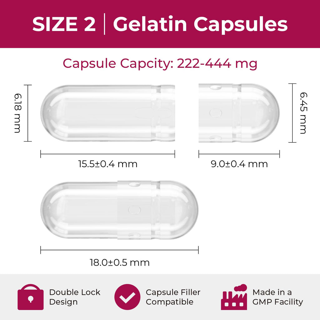 ATLEMISME Empty Gelatin Capsules Size 2 - Gelatin Capsules Empty (1000 Count) Empty Capsules DIY Gelatin Capsule Filling - Gel Capsules Empty Caps with 2 Micro Lab Spoons for Capsule Filling