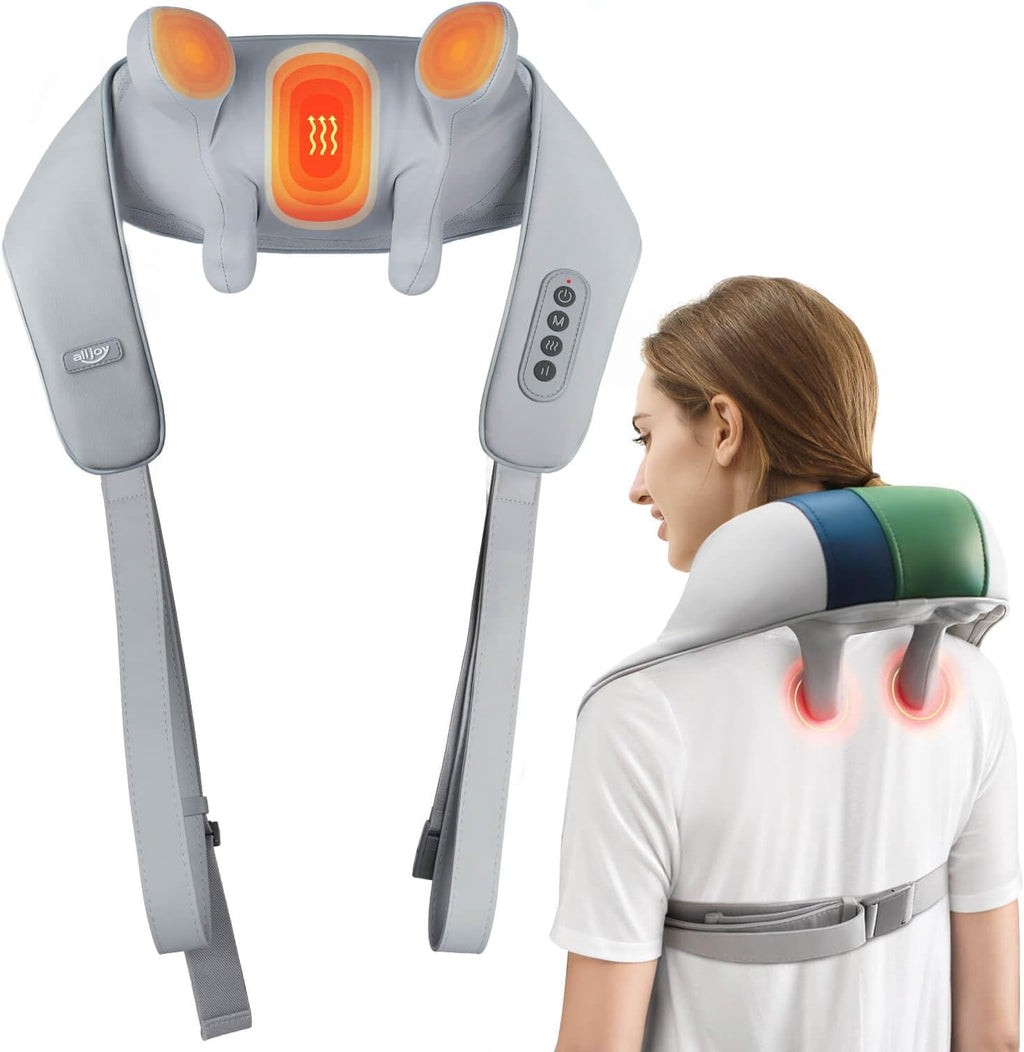 ALLJOY Neck and Shoulder Massager with Heat, Cordless Shiatsu 4D Deep Tissue Kneading Massage for Muscle Pain Relief, Massage Pillow for Neck, Back, Leg, Relax Gifts for Women Men Mom Dad