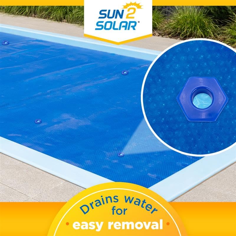Sun2Solar Blue 15 ft x 30 ft Rectangle Pool Solar Cover | 1600 Series | Heat Retaining Solar Blanket | for Heating Rectangular Inground & Above Ground Swimming Pools | Includes 6 Heavy-Duty Grommets