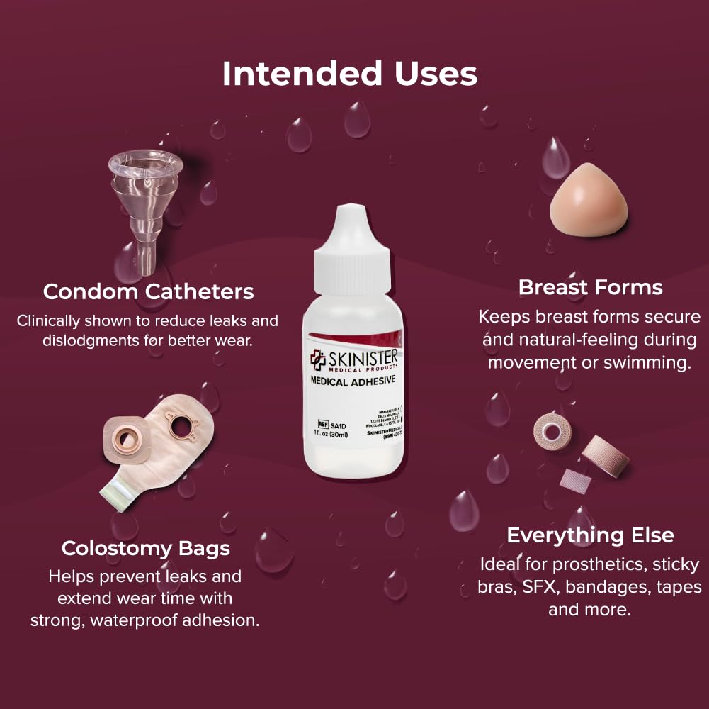 Skinister Medical Adhesive Dropper | Silicone Skin Glue for Ostomy Bags, Breast Forms, Condom Catheters, Prosthetics, SFX | 1oz