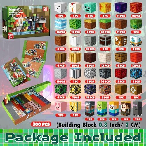 300 PCS Magnetic Blocks - Magnetic Building Blocks, Stacking Magnets for Kids, Sensory Toy for STEM Montessori Sensory Toys for Kids 3+ Boys and Girls Christmas Birthday Gifts