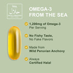Noor Vitamins Halal Fish Oil, Halal Vitamins, Ultra Omega 3 Wild Peruvian Fish (800 mg EPA & 400 mg DHA) Heart, Brain & Joint Support, Non-GMO and Gluten Free (120 Count)