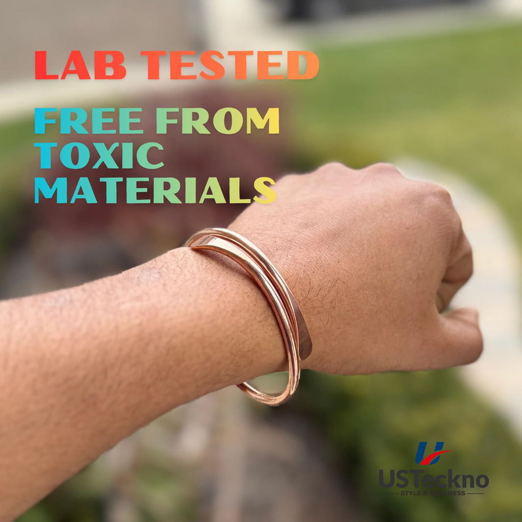 USTeckno Hand Forged 100% Pure Copper Bracelet. Made with Premium Solid High Gauge Copper and Health benefits. Enhance your well-being in style