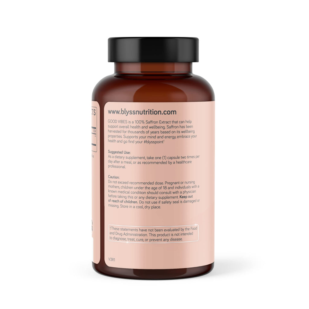 BLYSS Nutrition Saffron Supplements – Saffron Extract Pills for Women – Support Mood, Energy Boost, PMS, Mental Clarity & Metabolism - Non-GMO, Gluten Free, 60 Vegan Capsules