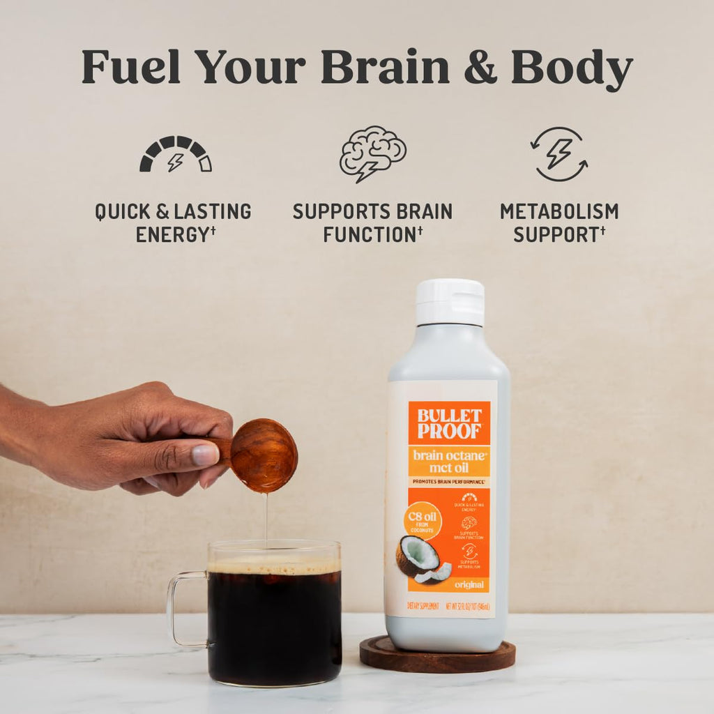Bulletproof Brain Octane C8 MCT Oil, 32 oz (Pack of 3) – 100% Pure Coconut Oil, Triple-Distilled Keto Energy Supplement for Coffee & Smoothies, Unflavored, No Additives or Fillers, Non-GMO