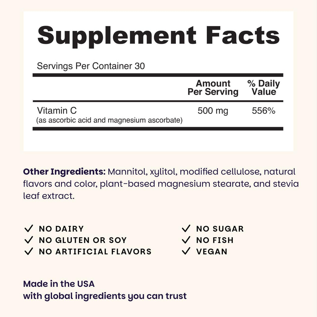 EZ Melts Vitamin C - Daily Vitamin for Antioxidant & Immune Support - No Artificial Flavors - Non-GMO & Sugar-Free - Orange Citrus - 60 Dissolvable Tablets (30 Servings)