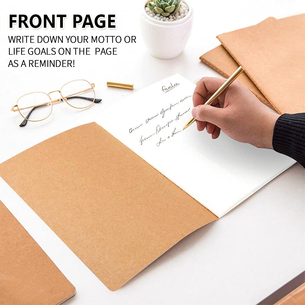 feela 15 Pack A5 Kraft Notebooks, 60 Lined Blank Pages Travel Journal Bulk, Soft Cover Notebooks for Women Girls Students, Making Plans Writing Memos Office School Supplies, 8.3 X 5.5 in