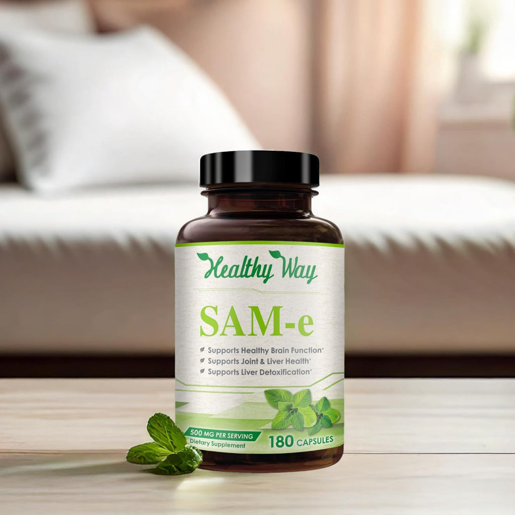 HealthyWayRx 500mg SAM-e Supplement - High Strength 500mg S-Adenosyl-L-Methionine Capsules for Brain Liver and Mood Support - Non-GMO High Absorption Same Supplement (180 Capsules)