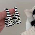 TOPATU Designer Earrings for Women - Alloy Letter B - Clip-on Stud Earrings - Black and White