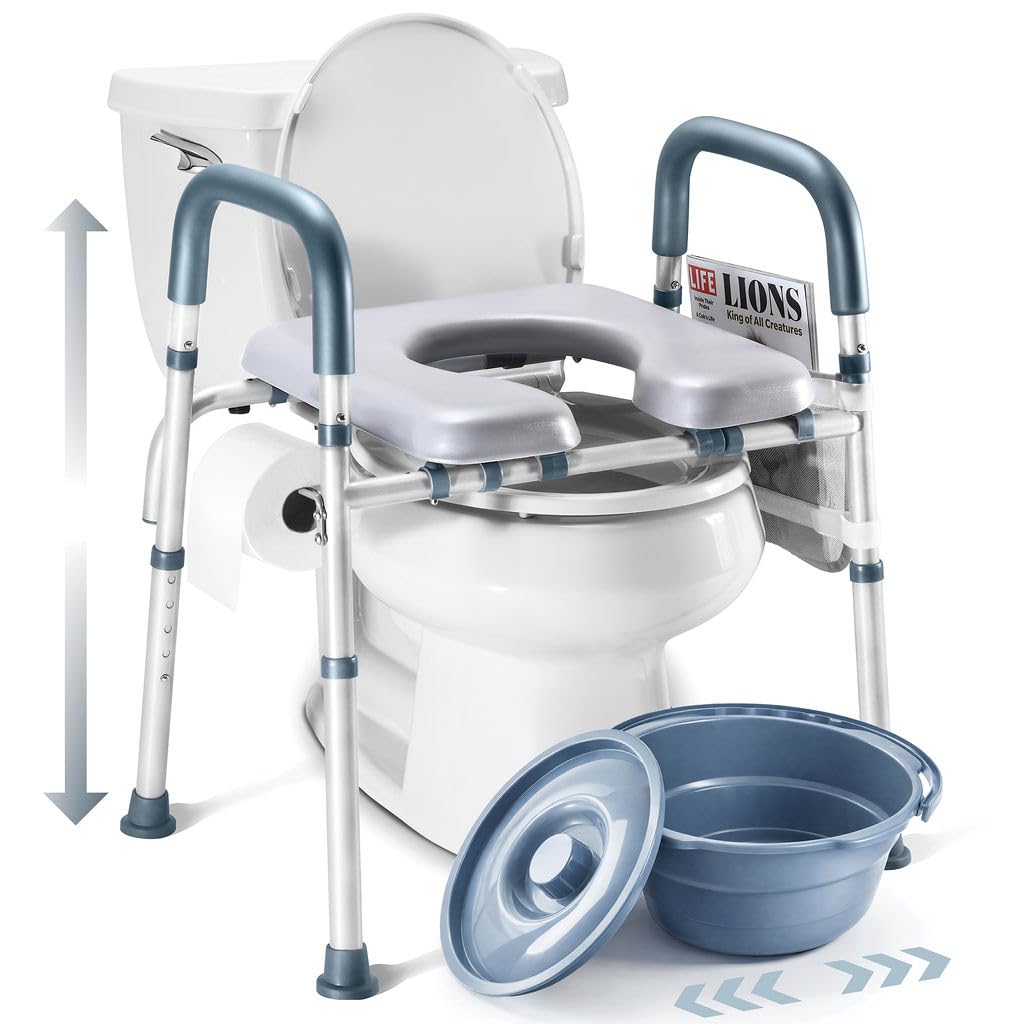 Toilet Seat Risers for Seniors Bedside Commode for Elderly Width and Height Adjustable Raised Toilet Seat with Handles for Elderly Handicap, Elevated, Pregnant, Fit Any Toilet Heavy Duty Up to 400lbs