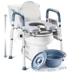 Toilet Seat Risers for Seniors Bedside Commode for Elderly Width and Height Adjustable Raised Toilet Seat with Handles for Elderly Handicap, Elevated, Pregnant, Fit Any Toilet Heavy Duty Up to 400lbs
