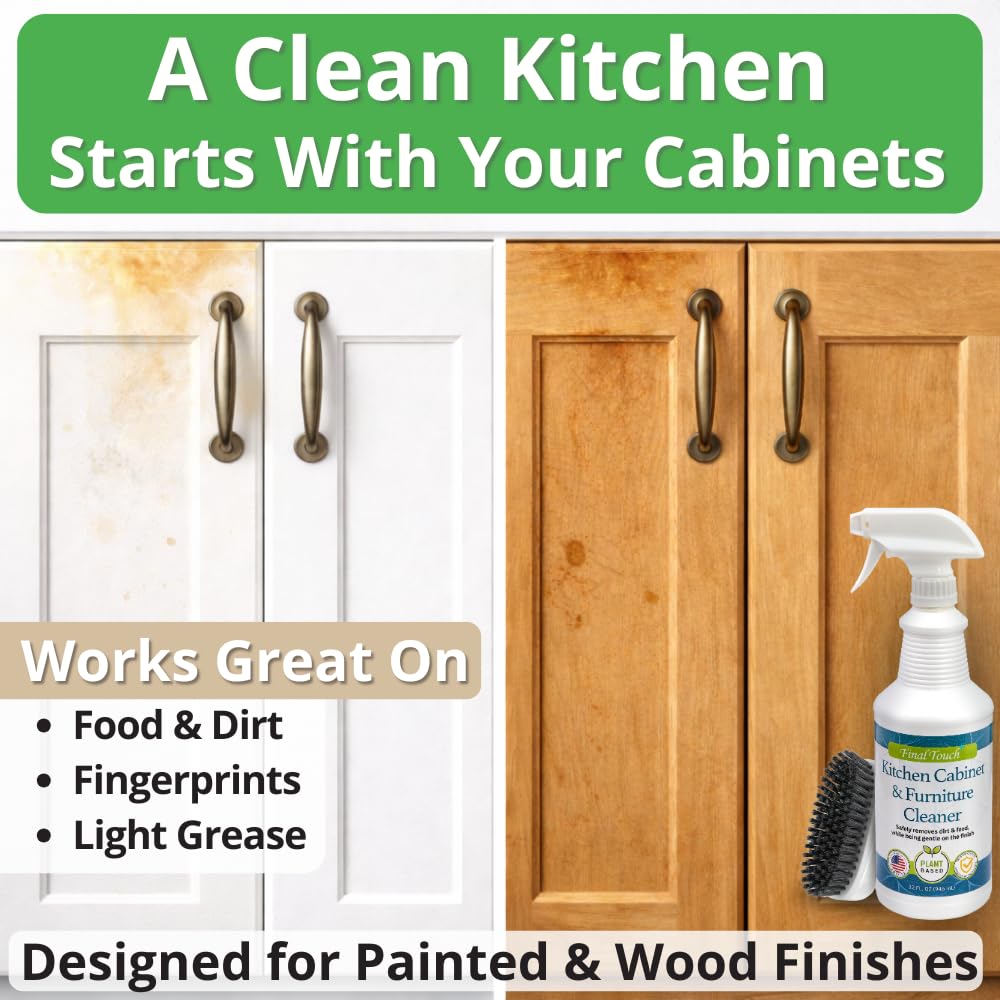 Kitchen Cabinet Cleaner - Plant Based Cleaner Solution, Safe on Paint and Wood, Safe for Daily Use, No Residue, Eco-Friendly, Approved by Cabinet Finish Specialists - 32oz by Final Touch