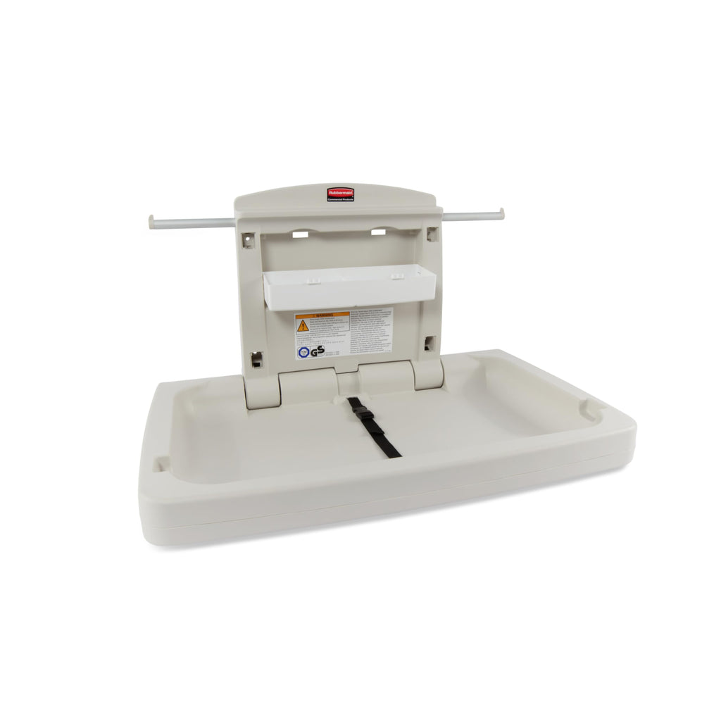Rubbermaid Commercial Products Horizontal Baby Changing Station, Light Platinum, Wall-Mounted Fold-Down Diaper Change Table with Safety Straps for Restaurants/Hotels/Schools/Airports