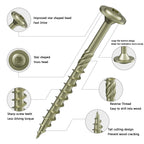 Wensilon (2 lbs)#12 x 6 Yellow Lag Screws, Structural Wood Screw, Heavy Duty Construction Screw, Rust Resistant, Washer Head, Black Coated Exterior Wood Screws, Star Drive with Bit