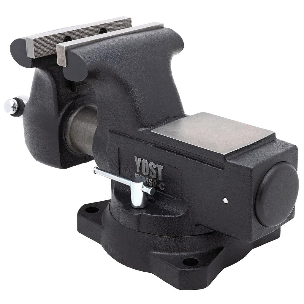 Yost HD650-C Heavy Duty 6-1/2 Inch Mechanics Work Bench Vise | Heavy Duty Woodworking & Metal Work Table with Secure Grip Swivel Base | 60,000 PSI Casting Iron Material with Extra-large Anvil Surface