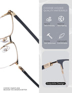 ZanyLen Blue Light Blocking Glasses Men Computer Gaming Glasses Rectangle Metal Semi-rimless Black/Golden Frame Anti Glare/UV400 Clear Lens