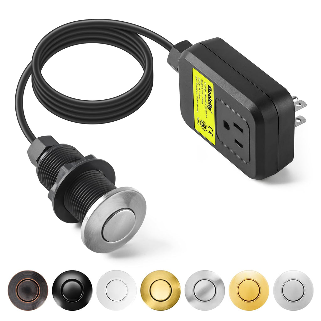 Garbage Disposal Air Switch Kit Sink Top Waste Disposal Long Stainless Steel Brushed Nickel On/Off Air Button Food and Waste Disposals Part by Etoolcity, UL Listed