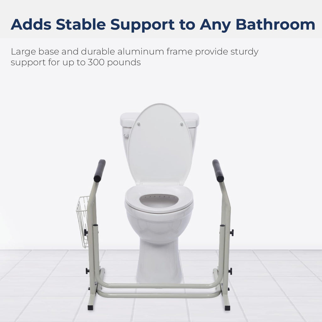 Drive Medical RTL12079 Toilet Safety Frame, Bathroom Grab Bar for Toilets, Freestanding Toilet Rail for Stability, For Users Up to 300 Pounds, White