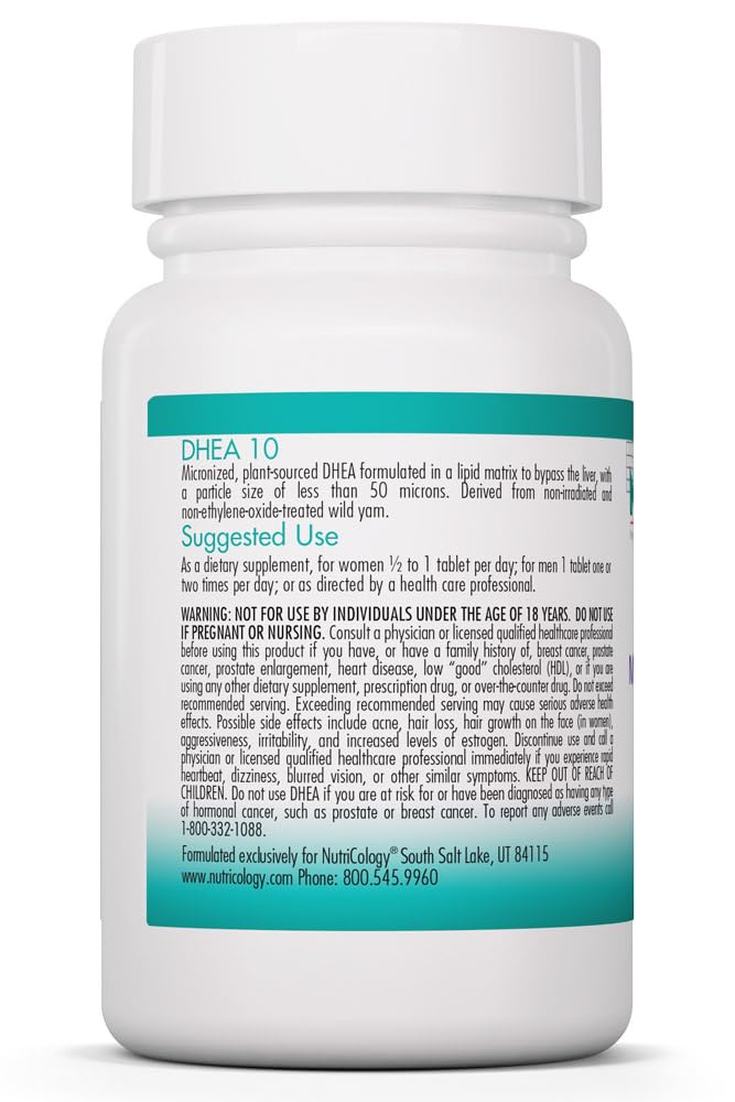 Nutricology DHEA 10 mg - Micronized Lipid Matrix Tablets - Hormone & Endocrine Support - Enhanced Absorption Formula - Hypoallergenic - 60 Servings - 60 Tablets