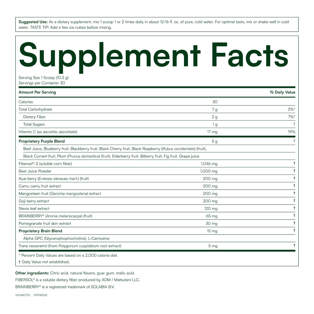 Purity Products Perfect Purples Powder Phytonutrient Rich, Healthy Aging Super Formula - Support Total Body Health - High ORAC Power - P40p Pomegranate Extract w/ 40% Punicosides - 30 Day Supply