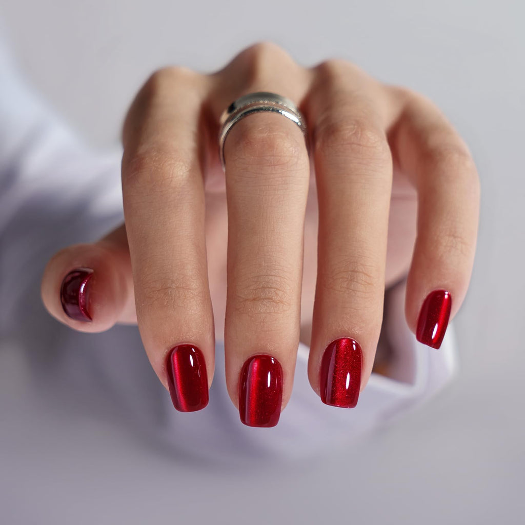 BTArtbox Halloween Press On Nails, Short Red Fake Nails, 32Pcs Full Kit