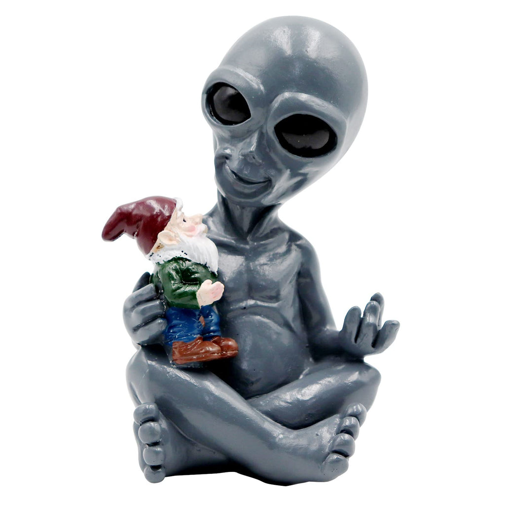 Dnoifne Alien Hugging Gnome Garden Decoration, Resin Dwarf Statue, Waterproof Outdoor Decor for Patio Lawn Porch, Birthday and Housewarming Gifts