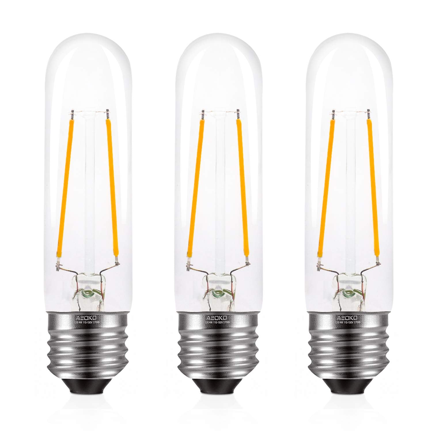 T10 Edison LED Tube Bulbs - Warm White, 2700K, Dimmable - Vintage Style, 4W Equivalent to 40W Incandescent, E26 Base, 3 Pack for Pendant Lights & Desk Lamps