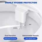 POCALAND Bidet Attachment for Toilet Seat, Non-Electric Cold Water Bidet with Pressure Controls, Dual Nozzles for Frontal & Rear Wash, Retractable Self-Cleaning for Female & Old- White