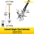 Colwelt Manual Rotary Cultivator, Single-Tine Aluminum Cultivators for Gardening, Garden Hand Tiller Manual with Ergo Wooden t-Handle, Hand Held Cultivator Tool For Flower Beds Cultivate, Aerate, Weed